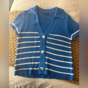 RD Style Blue Ribbed Sweater Top